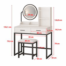 Naložite sliko v pregledovalnik galerije, Elegantna bela toaletna miza z LED ogledalom, predali in tabujem
